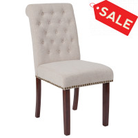 Flash Furniture BT-P-BGE-FAB-GG HERCULES Series Beige Fabric Parsons Chair with Rolled Back, Accent Nail Trim and Walnut Finish 